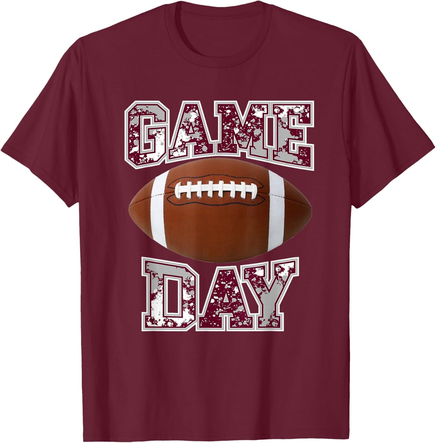Game Day Football Maroon Gray White T-Shirt - T-Shirt | Maroon