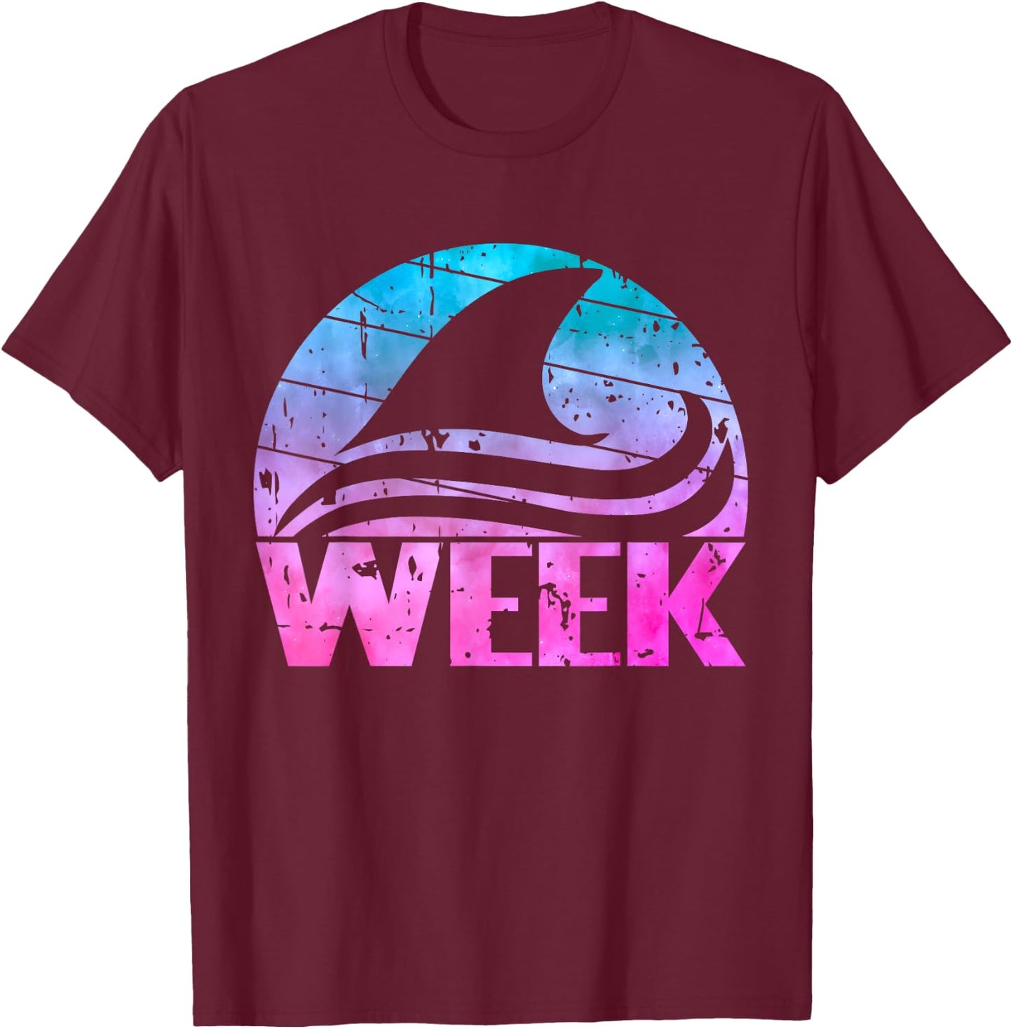 Retro Shark Fin Week 2024 Shark Lover Ocean Wildlife Tie Dye T-Shirt - T-Shirt | Maroon