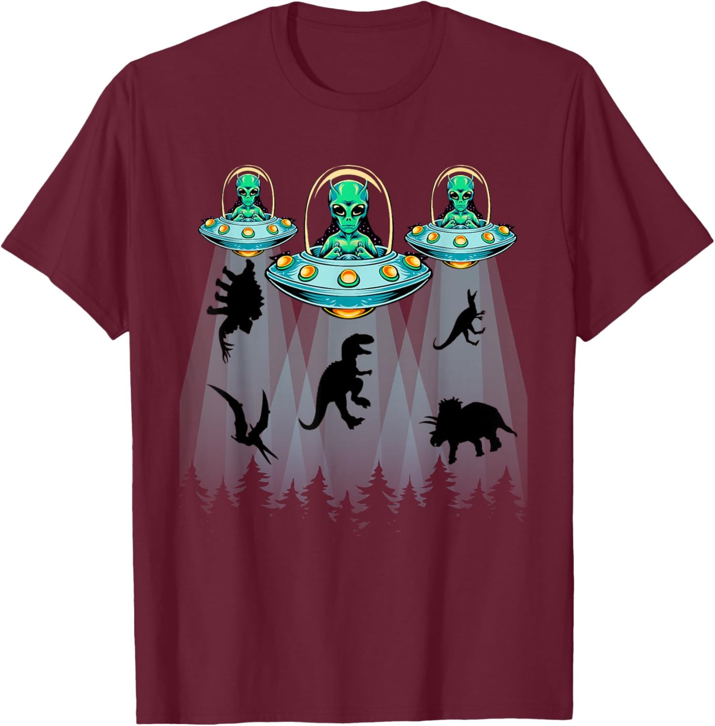 Dinosaur Aliens Shirts For Kids, T-rex Alien Abduction UFO T-Shirt - T-Shirt | Maroon