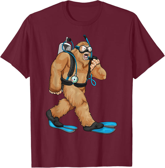 Bigfoot Scuba Diving Sasquatch Snorkeling Diver Swimming T-Shirt - T-Shirt | Maroon