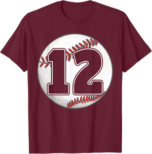 Birthday Boy 12 Baseball 12th Birthday Baseball Player T-Shirt - T-Shirt | Maroon