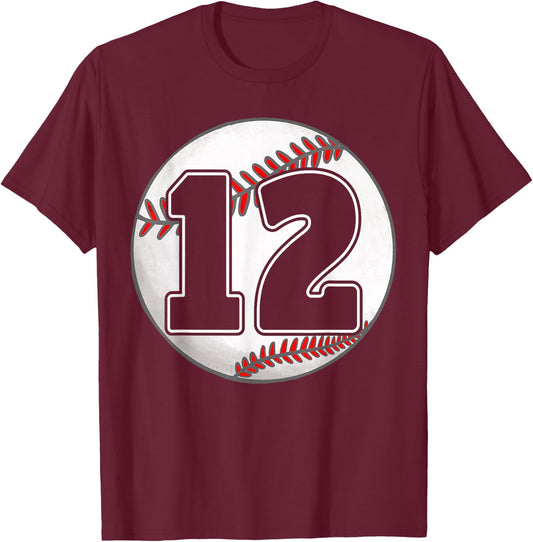 Birthday Boy 12 Baseball 12th Birthday Baseball Player T-Shirt - T-Shirt | Maroon