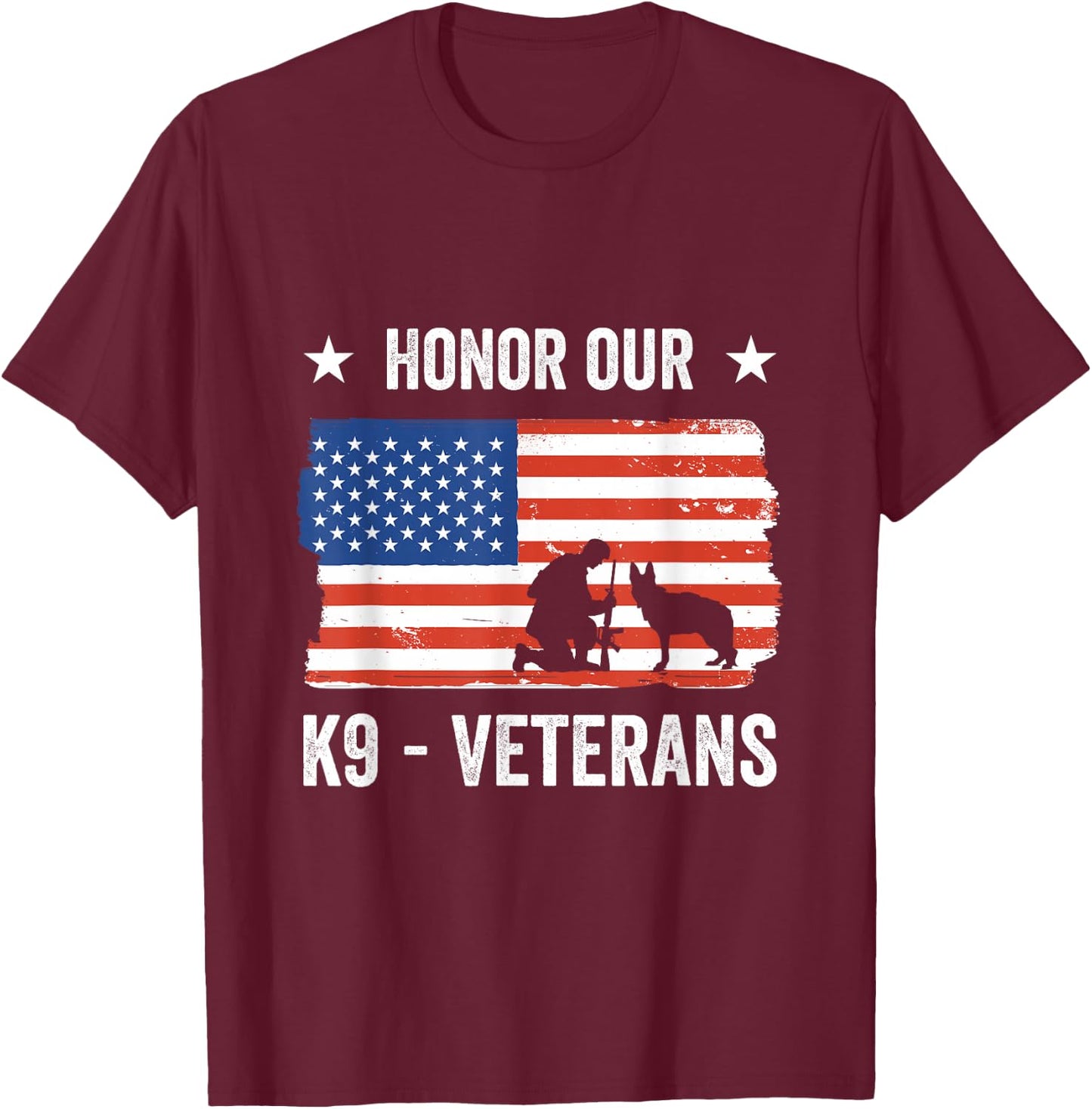 Honor Our K9 Veterans Military Working Dog T-Shirt - T-Shirt | Maroon