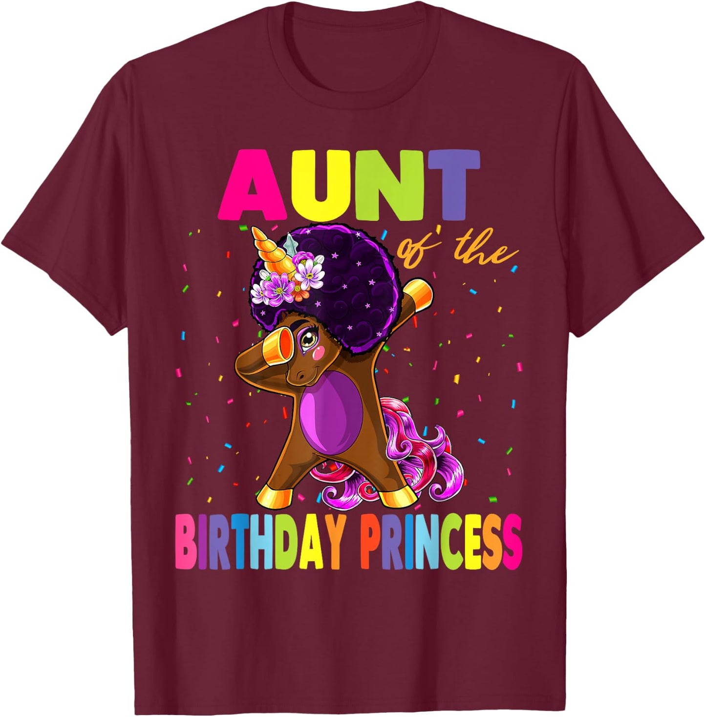 Dabbing Unicorn Afro Aunt of the Birthday Princess T-Shirt - T-Shirt | Maroon
