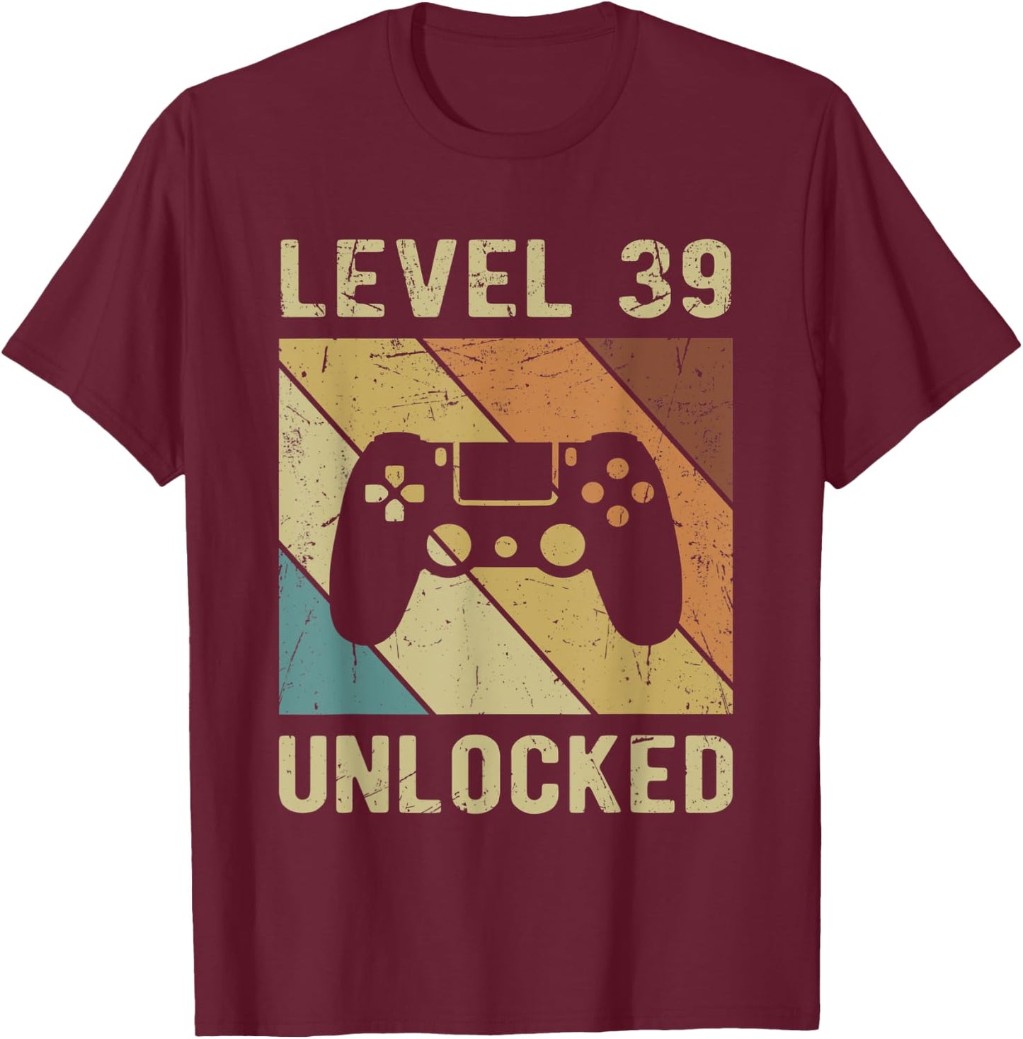 Level 39 Unlocked birthday decoration Funny Video Gamer Gift T-Shirt - T-Shirt | Maroon
