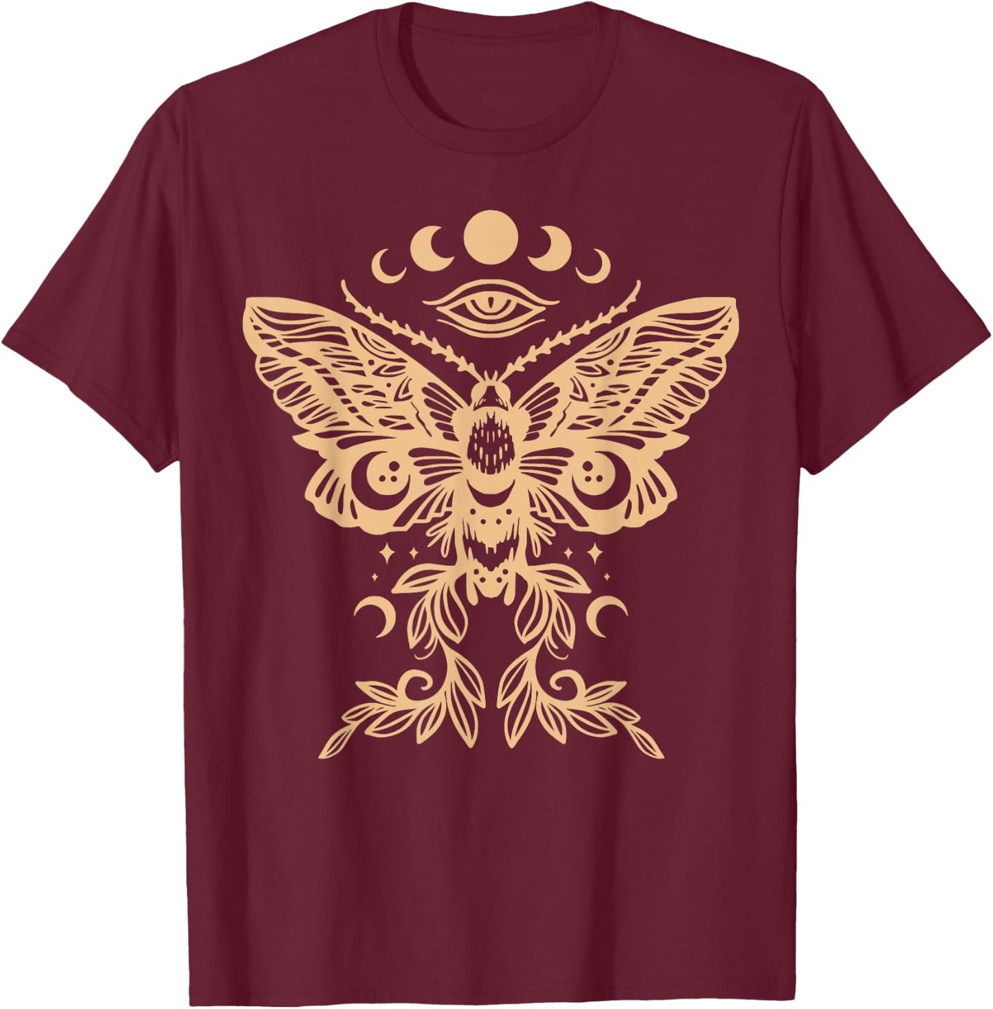Witchy Aesthetic Celestial Mystic Death Moth Wiccan Moon T-Shirt - T-Shirt | Maroon