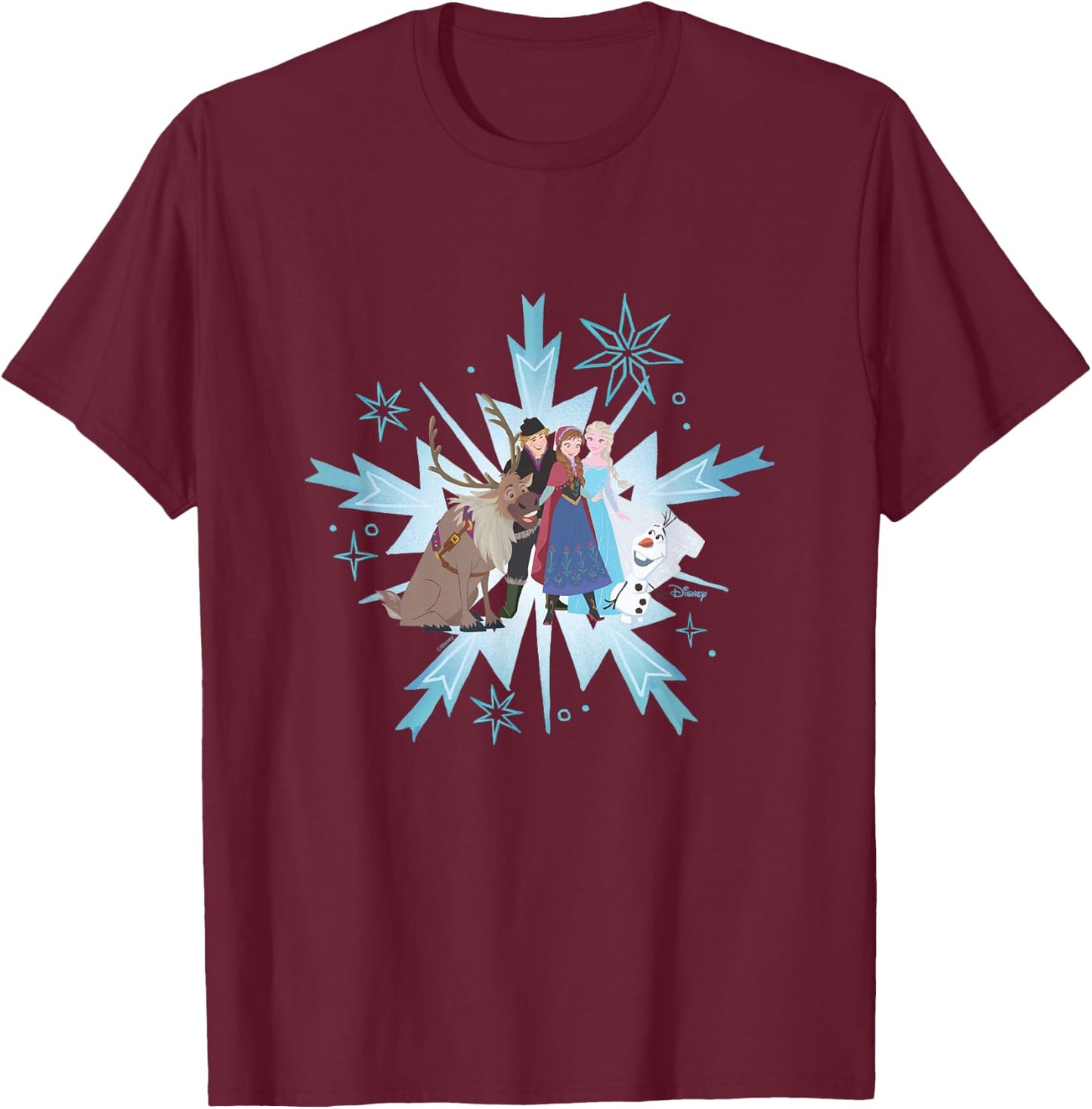 Frozen - Elsa Anna Kristoff Olaf Sven T-Shirt - T-Shirt | Maroon