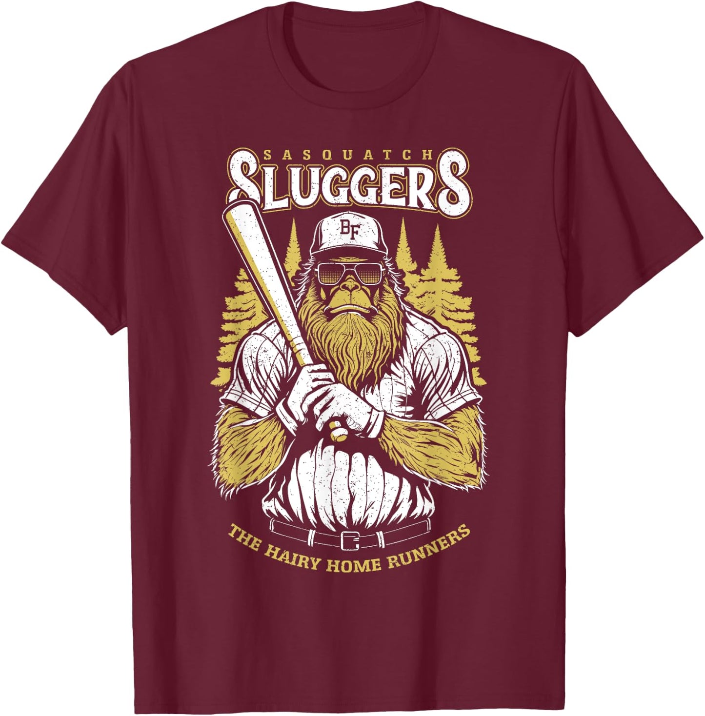 Bigfoot Baseball Player Coach Funny Cryptid Sasquatch Team T-Shirt - T-Shirt | Maroon