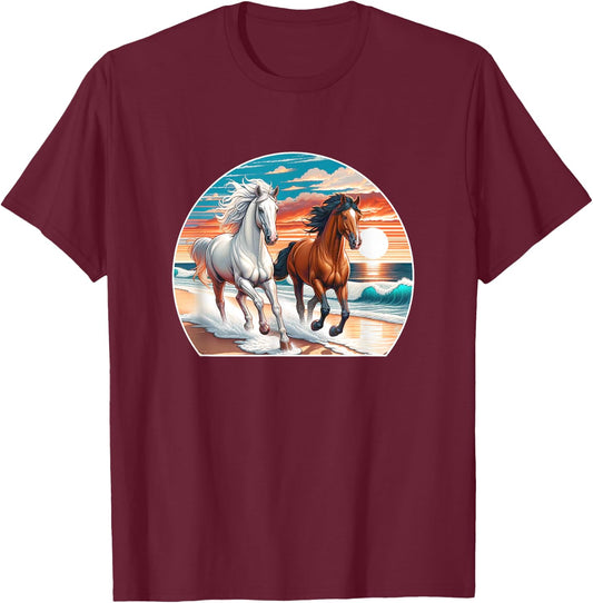 Horses Running On The Beach - Women Kids T-Shirt - T-Shirt | Maroon