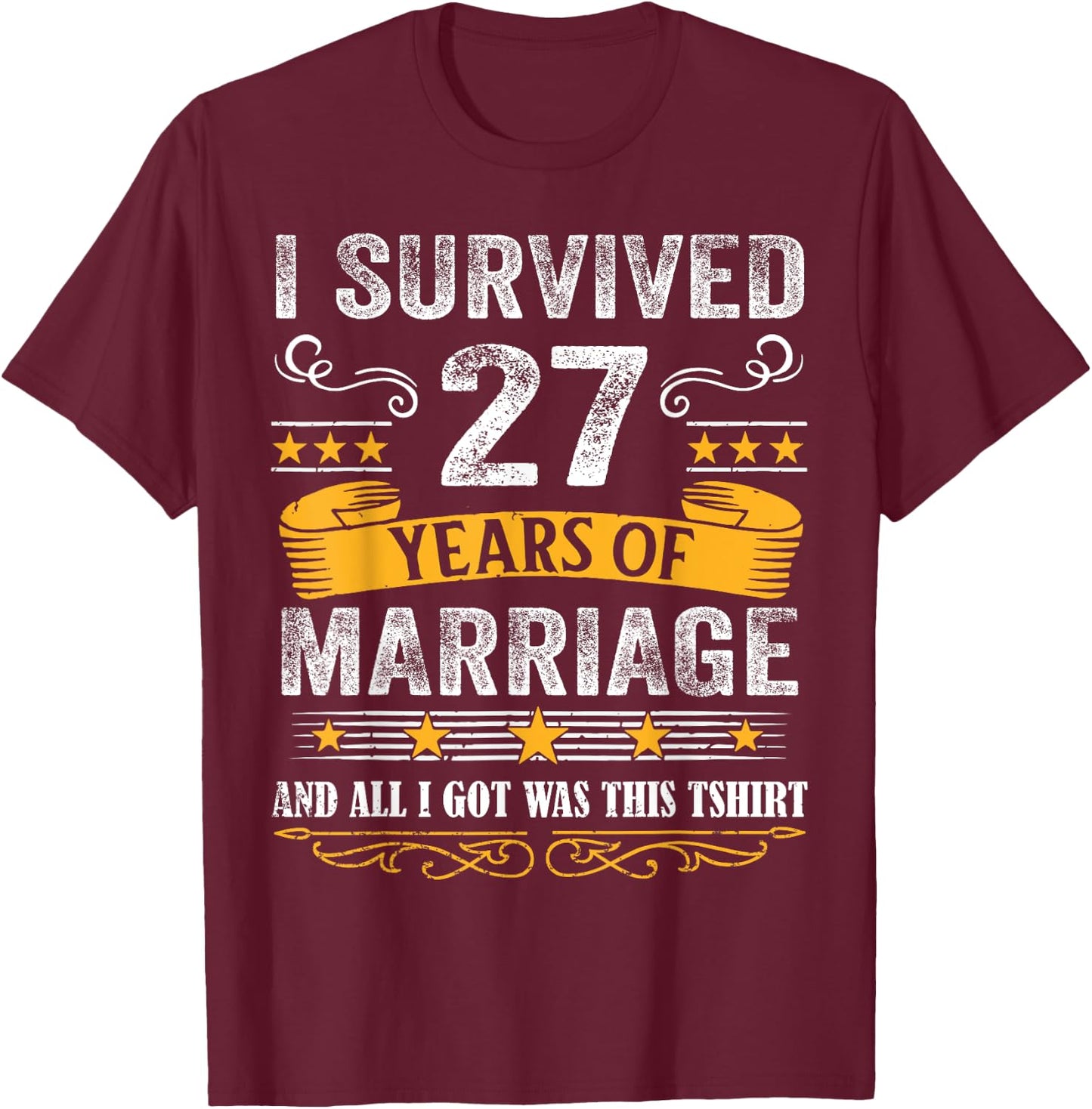 27th Wedding Anniversary shirt Couples Husband Wife 27 Years T-Shirt - T-Shirt | Maroon