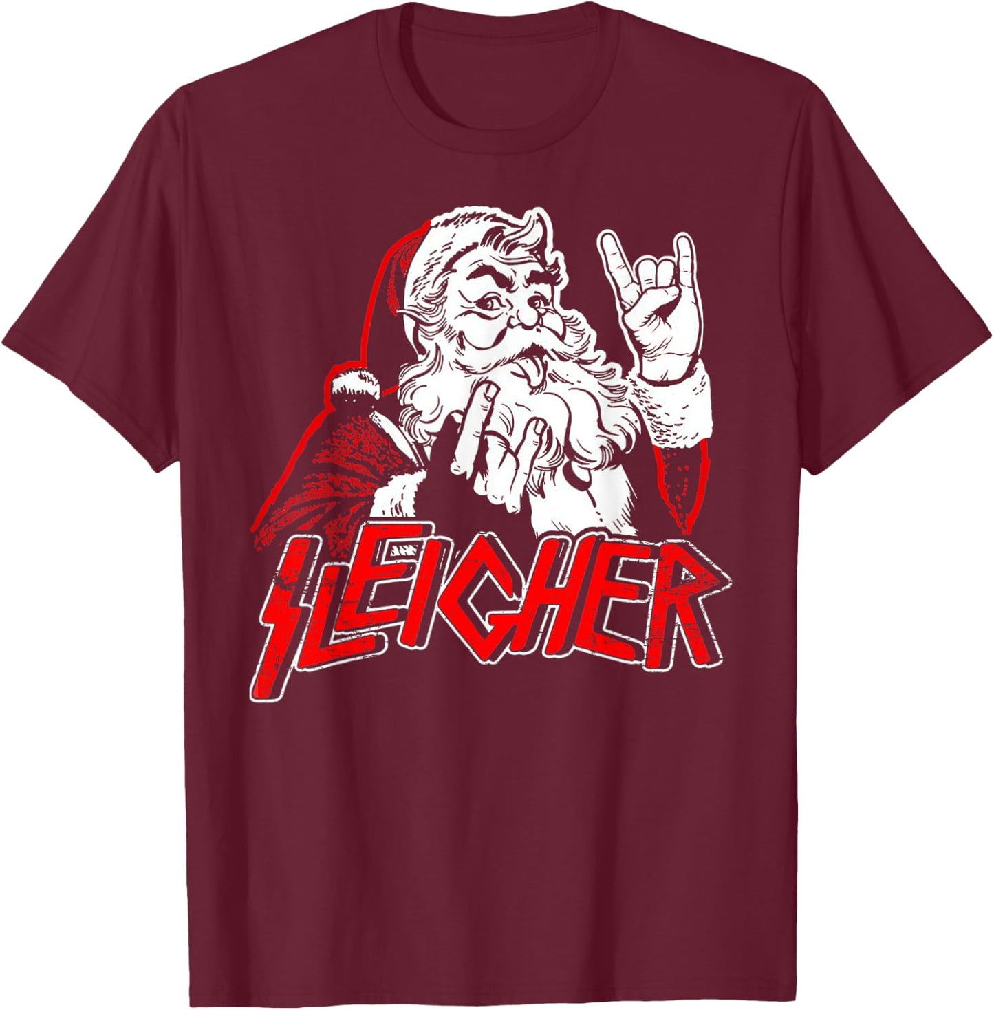Sleigher Hail Santa Heavy Metal Christmas & Women T-Shirt - T-Shirt | Maroon