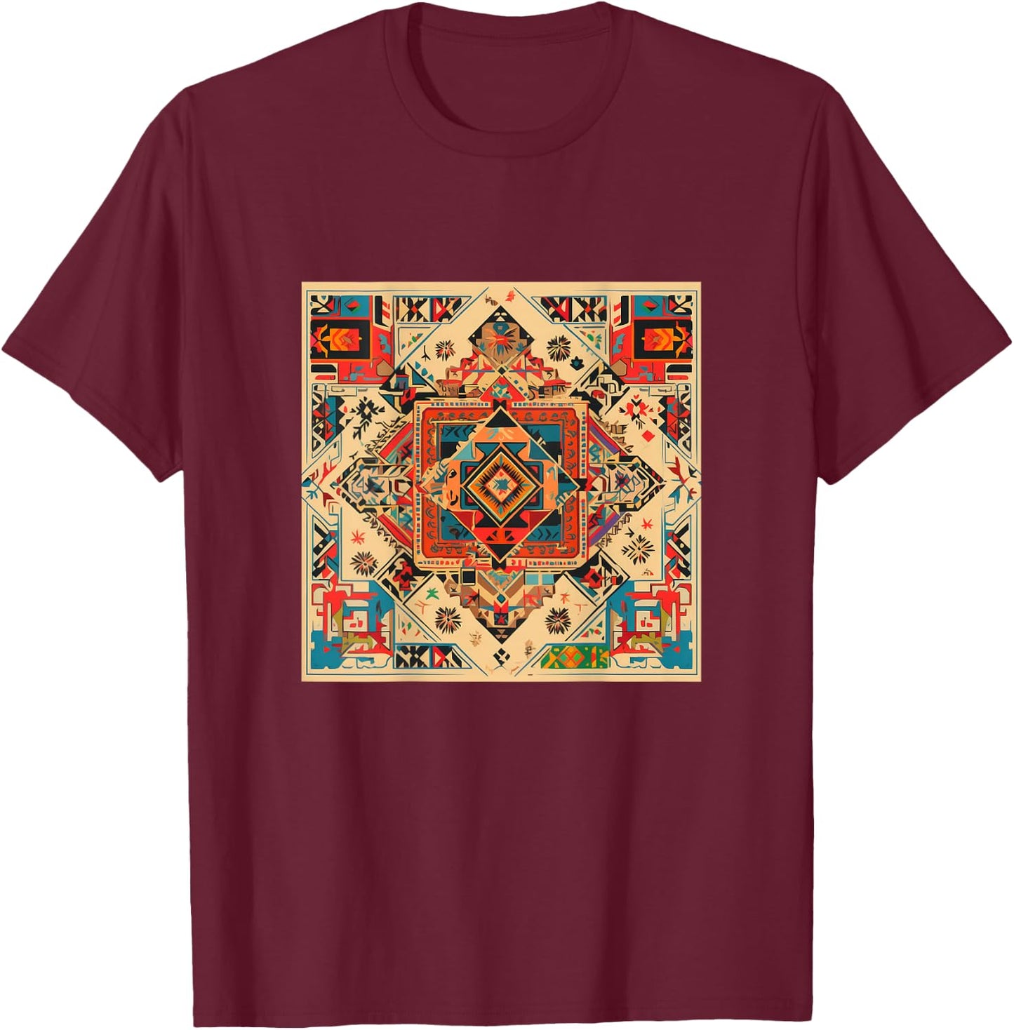 Palestinian Tatreez Pattern Arabic T-Shirt - T-Shirt | Maroon