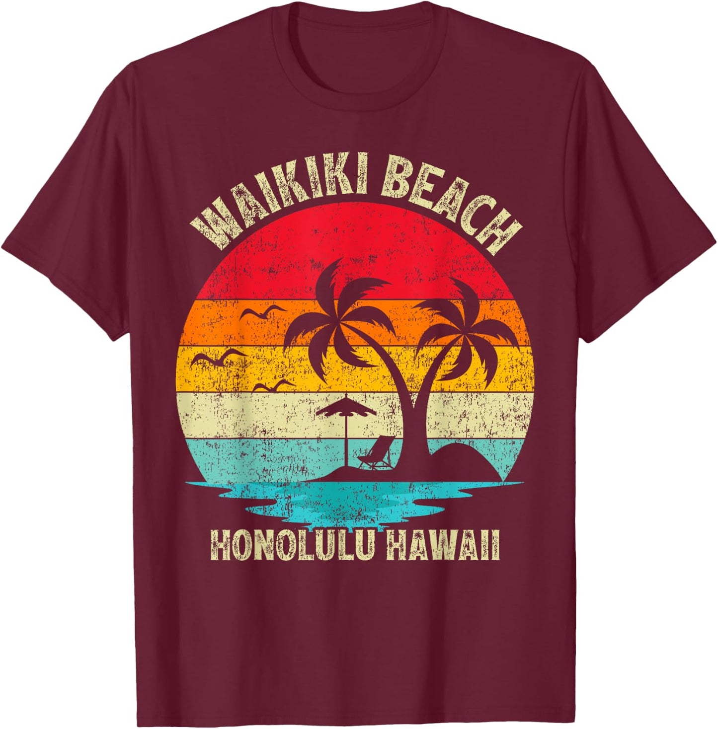Family Vacation Vintage Retro Honolulu Hawaii Waikiki Beach Women Girls Kids T-Shirt - T-Shirt | Maroon