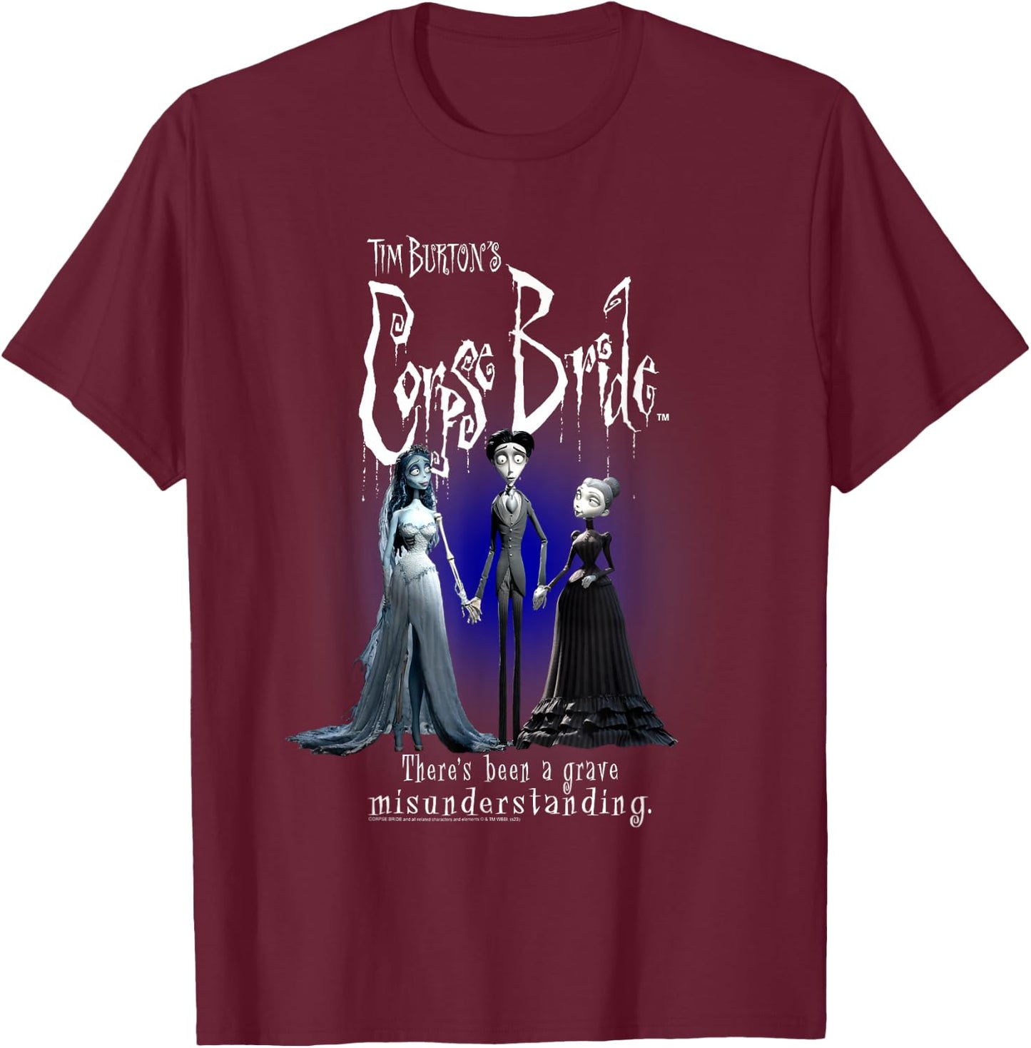 Corpse Bride Emily Victor Victoria Portrait Movie T-Shirt - T-Shirt | Maroon
