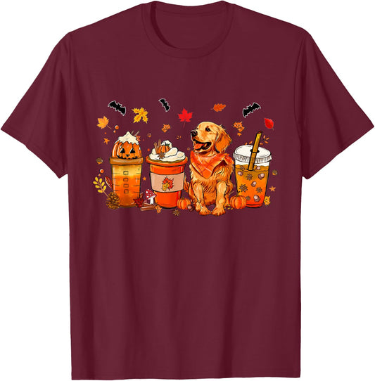 Golden Retriever Pumpkin Spice Coffee Latte Warm Fall Autumn T-Shirt - T-Shirt | Maroon