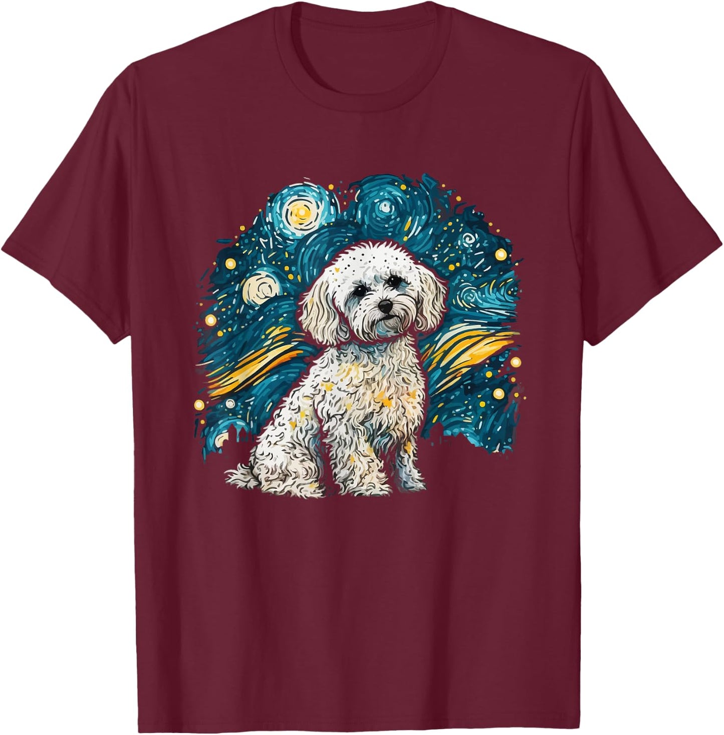 Maltipoo Starry Night Van Gogh Maltipoo Mom Dad Owner T-Shirt - T-Shirt | Maroon
