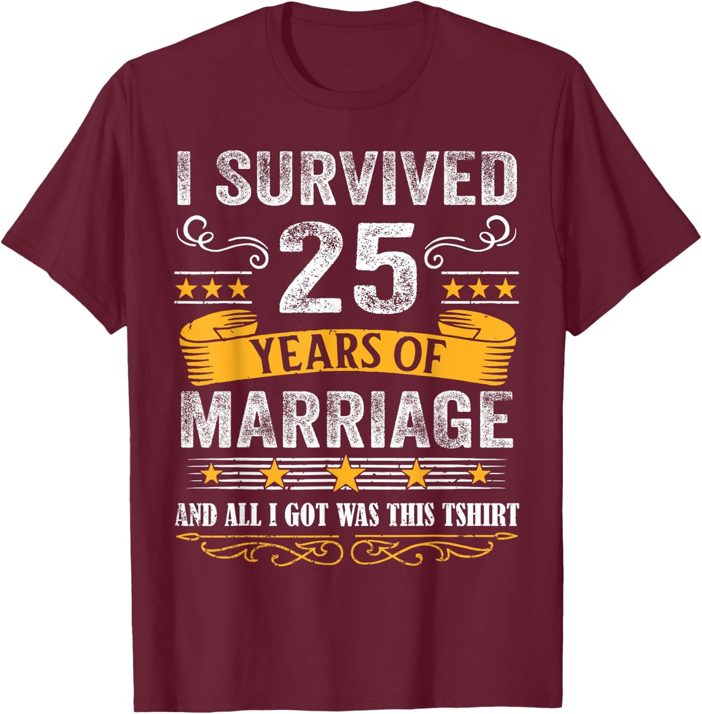 25th Wedding Anniversary shirt Couples Husband Wife 25 Years T-Shirt - T-Shirt | Maroon