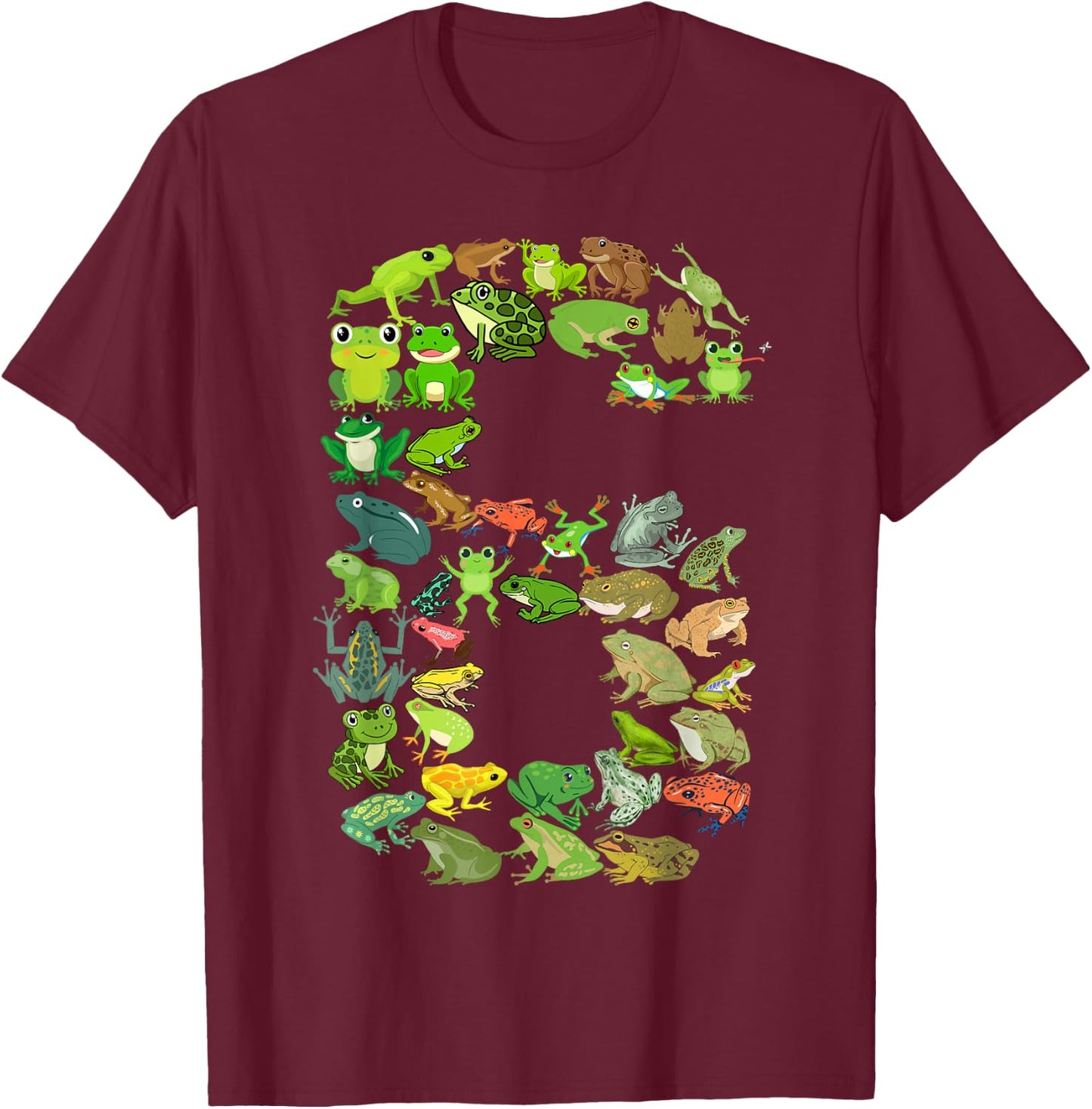Cute 6th Birthday Frog Themed 6 Year Old Kids Frog Lover T-Shirt - T-Shirt | Maroon