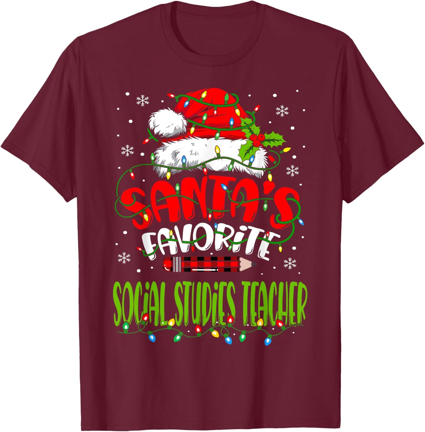 Santa Favorite Social Studies Teacher Funny Christmas Women T-Shirt - T-Shirt | Maroon