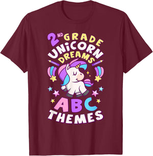 First Day of 2nd Grade, Back To School, Girl, Unicorn, ABC T-Shirt - T-Shirt | Maroon
