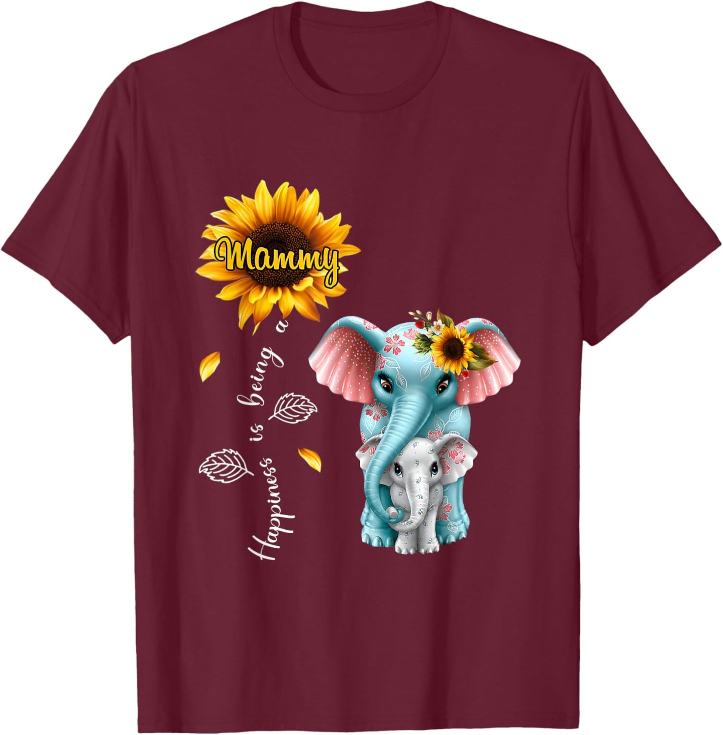 Elephant Sunflower Happiness is being mammy Christmas T-Shirt - T-Shirt | Maroon