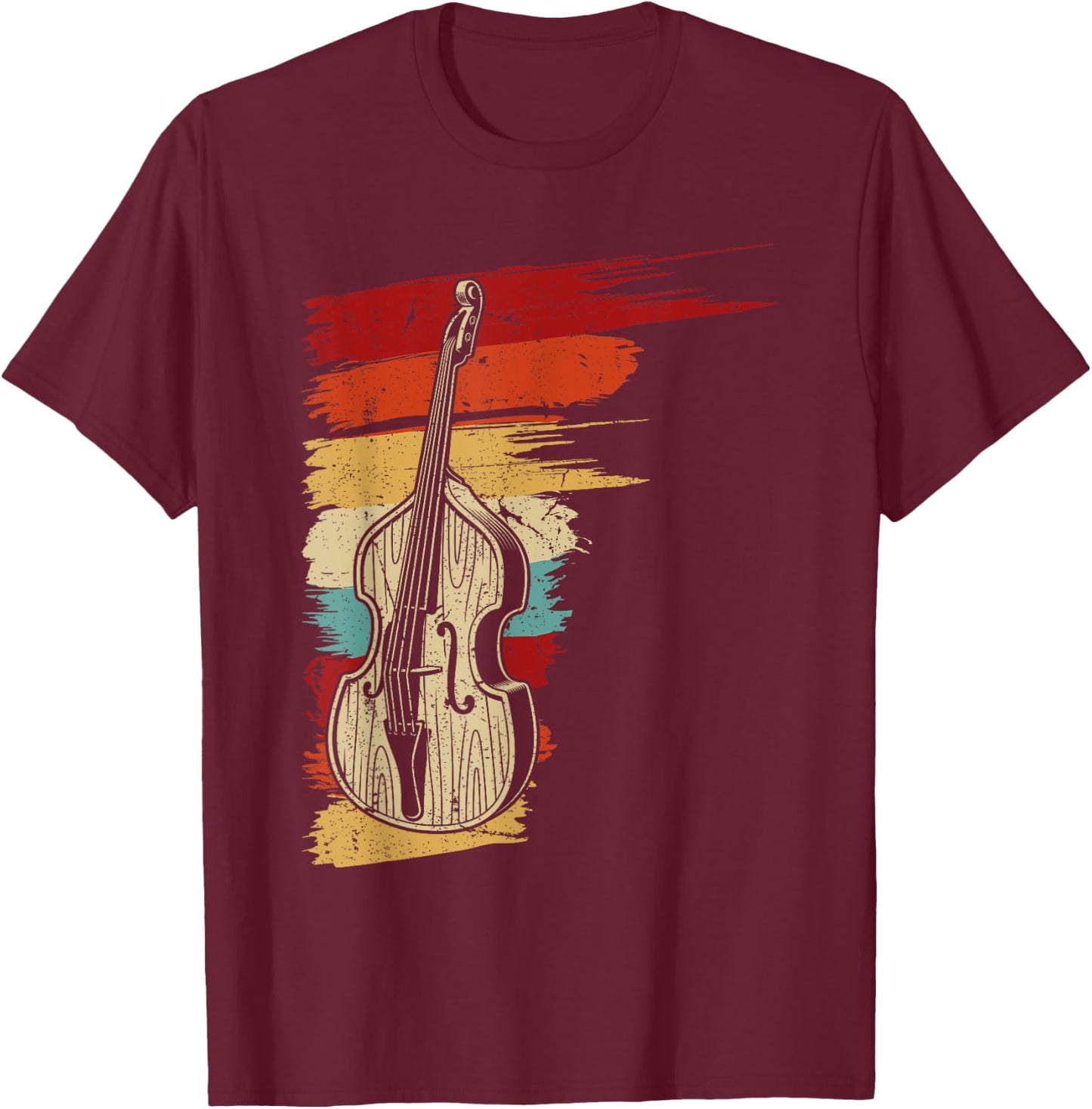 Stand Up Bass Gifts & String Bass Player Stuff Upright Bass Graphic, Retro Double Bass Fiddle T-Shirt - T-Shirt | Maroon