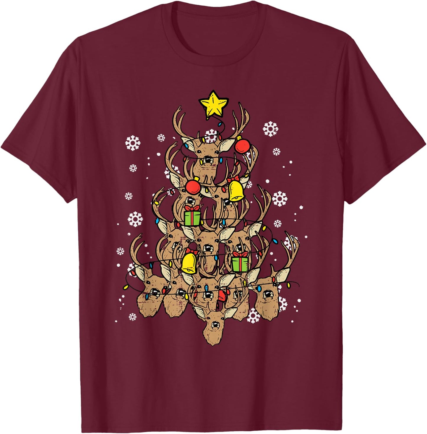 Deer Christmas Tree Xmas Hunting Hunt Men Dad Men Women Kids T-Shirt - T-Shirt | Maroon