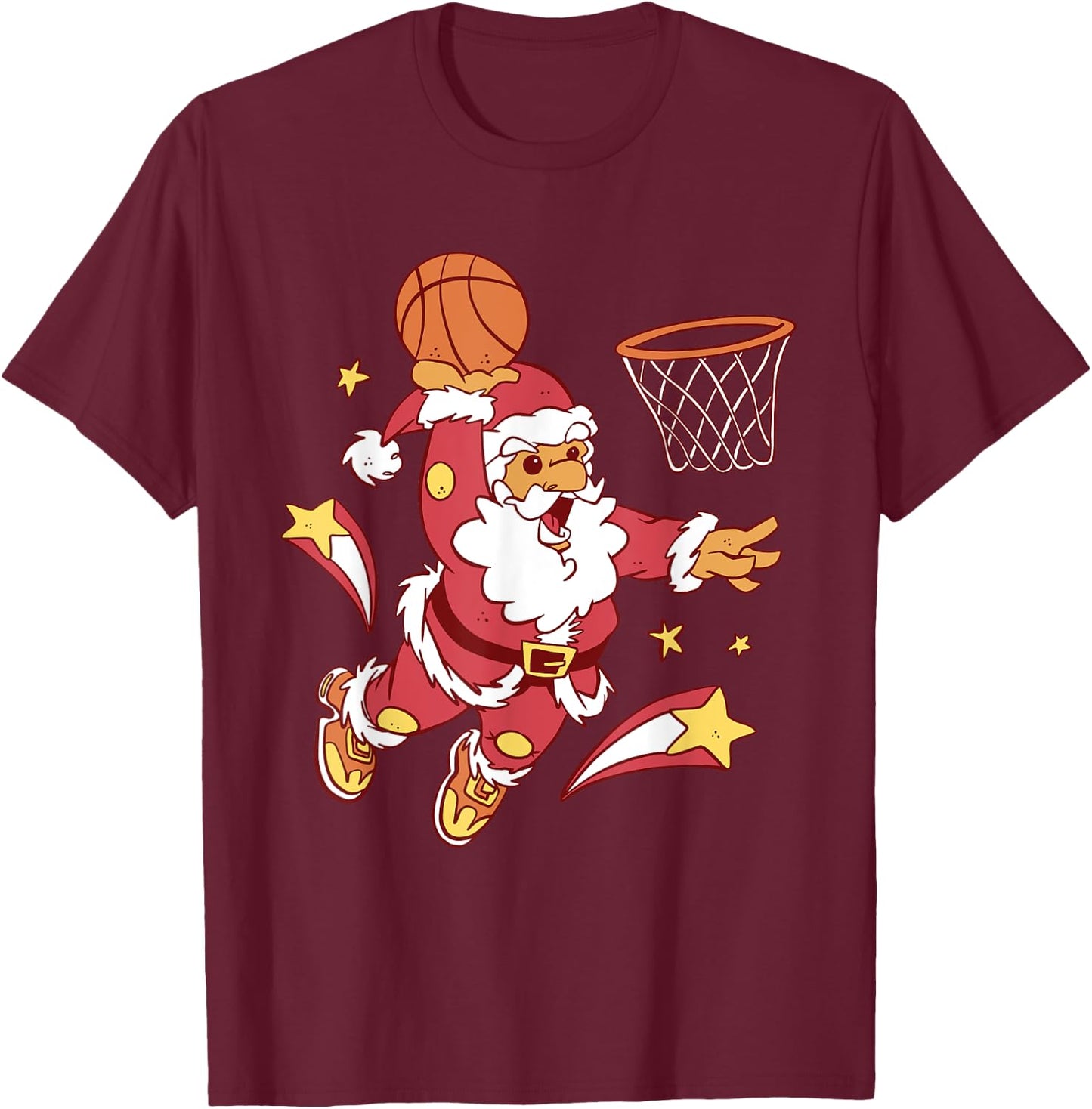 Funny Christmas Basketball Santa Dunk Xmas Men Women Kids T-Shirt - T-Shirt | Maroon