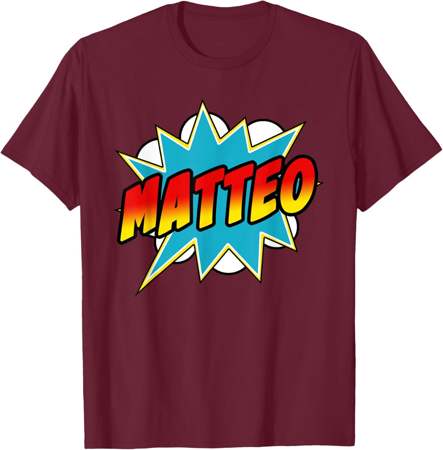 Matteo Name Superhero Retro Comic T-Shirt - T-Shirt | Maroon