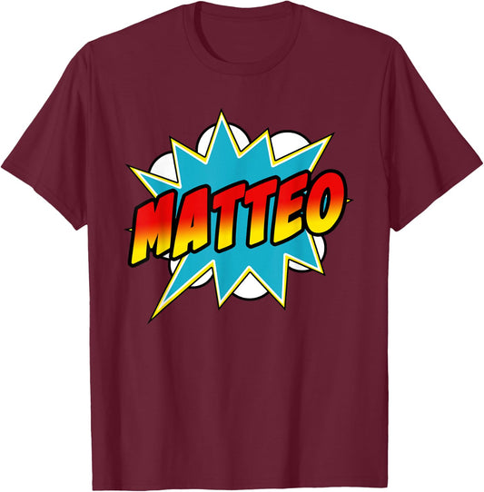Matteo Name Superhero Retro Comic T-Shirt - T-Shirt | Maroon