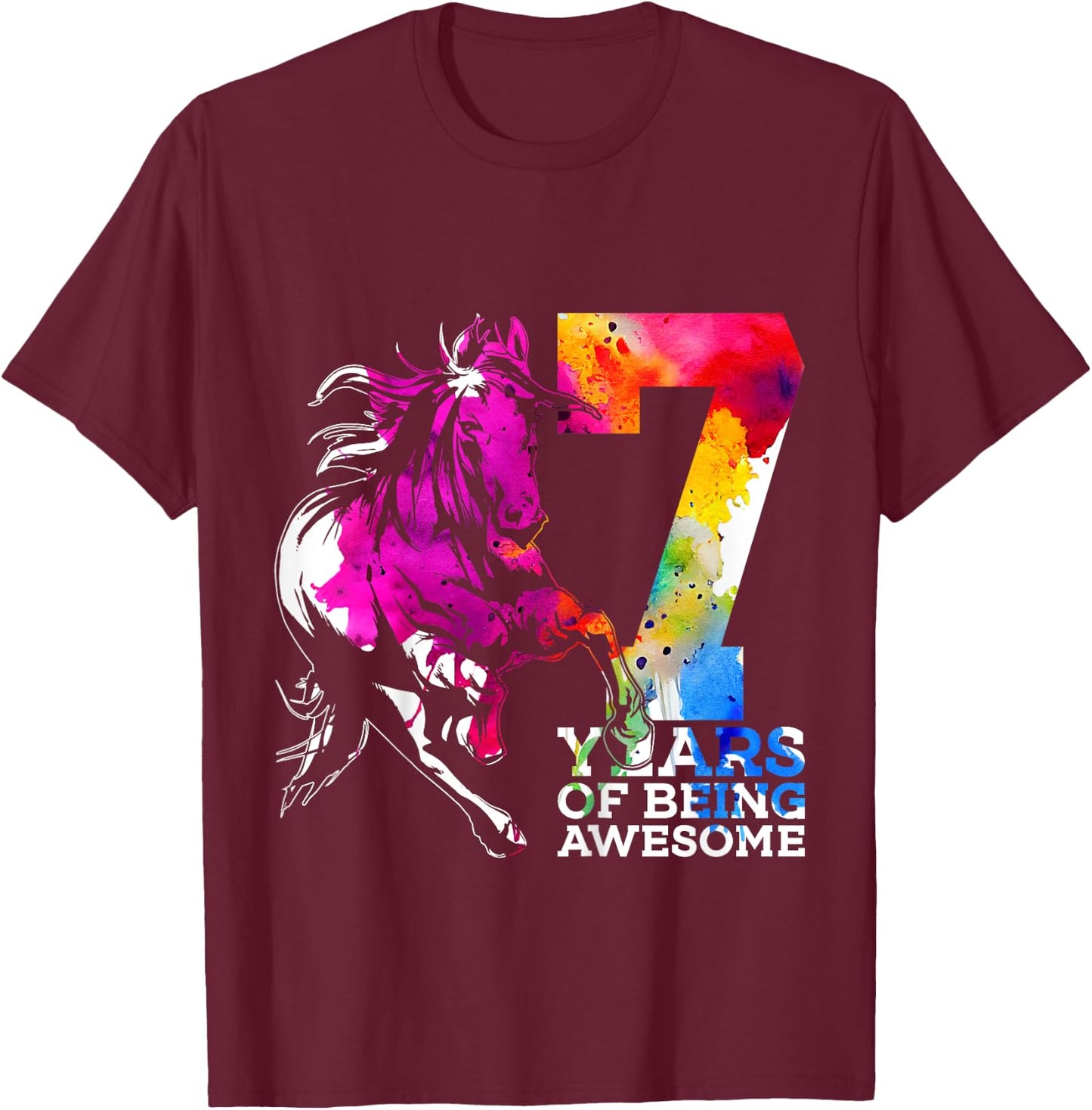 Horse 7 YEARS OF BEING AWESOME RIDING 7TH BIRTHDAY T-Shirt - T-Shirt | Maroon