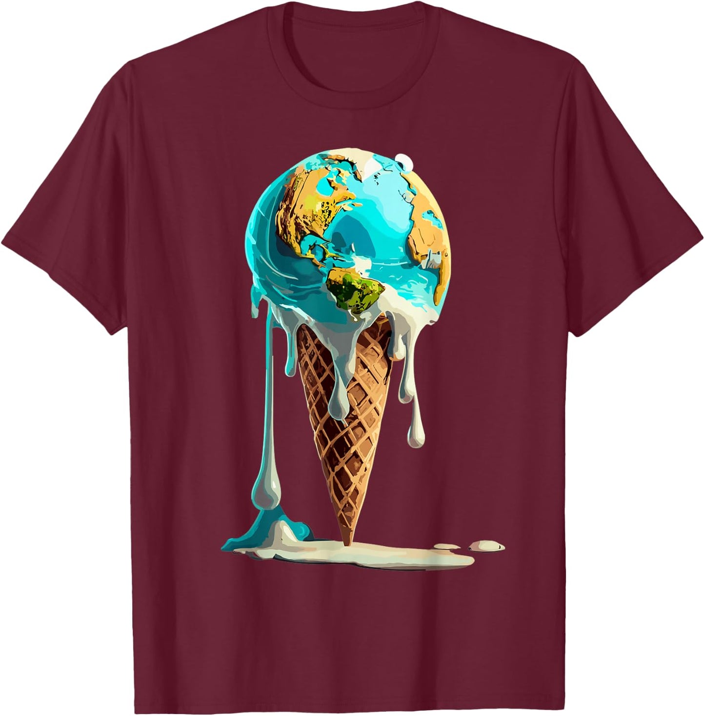 Climate Change Global Warming Melting Earth Day Ice Cream Women Kids T-Shirt - T-Shirt | Maroon