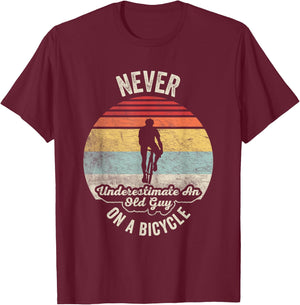Vintage Never Underestimate An Old Guy On A Bicycle Cycling T-Shirt - T-Shirt | Maroon