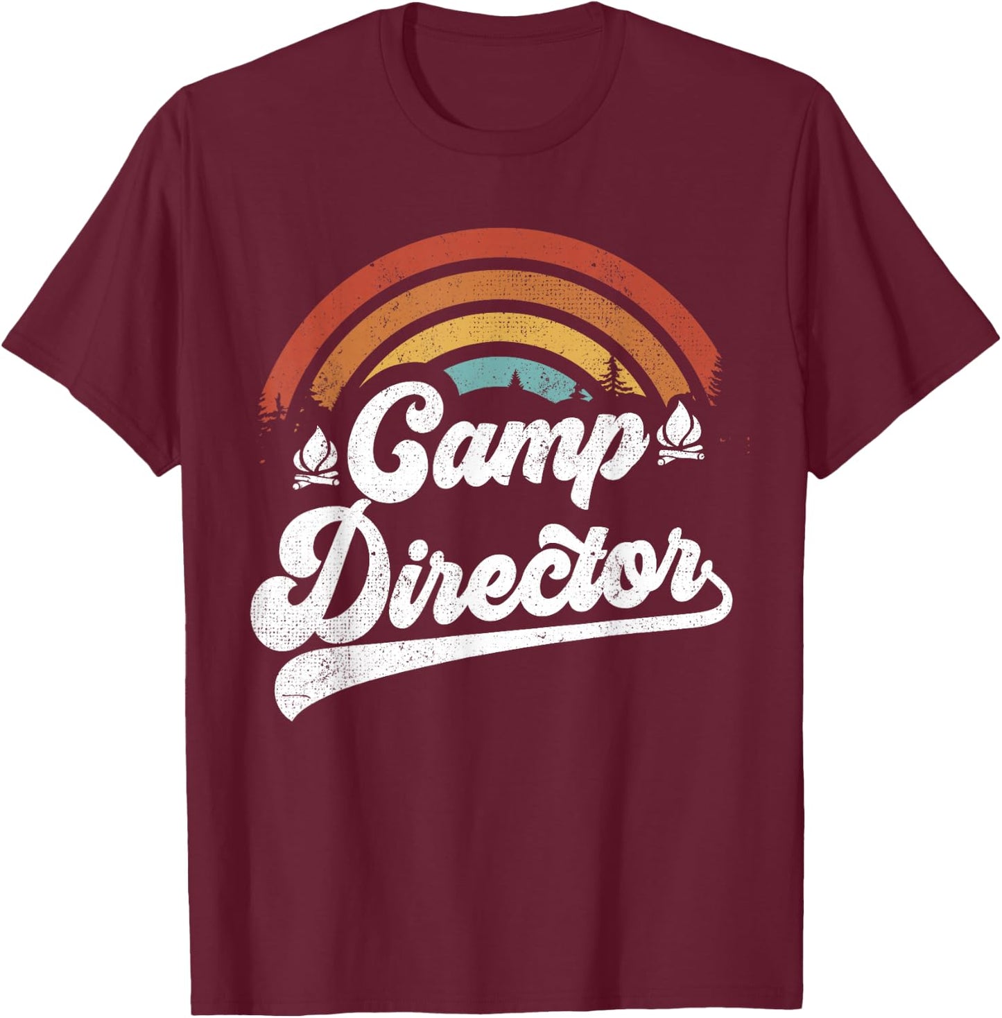 Summer Camp Director Staff Groovy Rainbow Camp Counselor T-Shirt - T-Shirt | Maroon