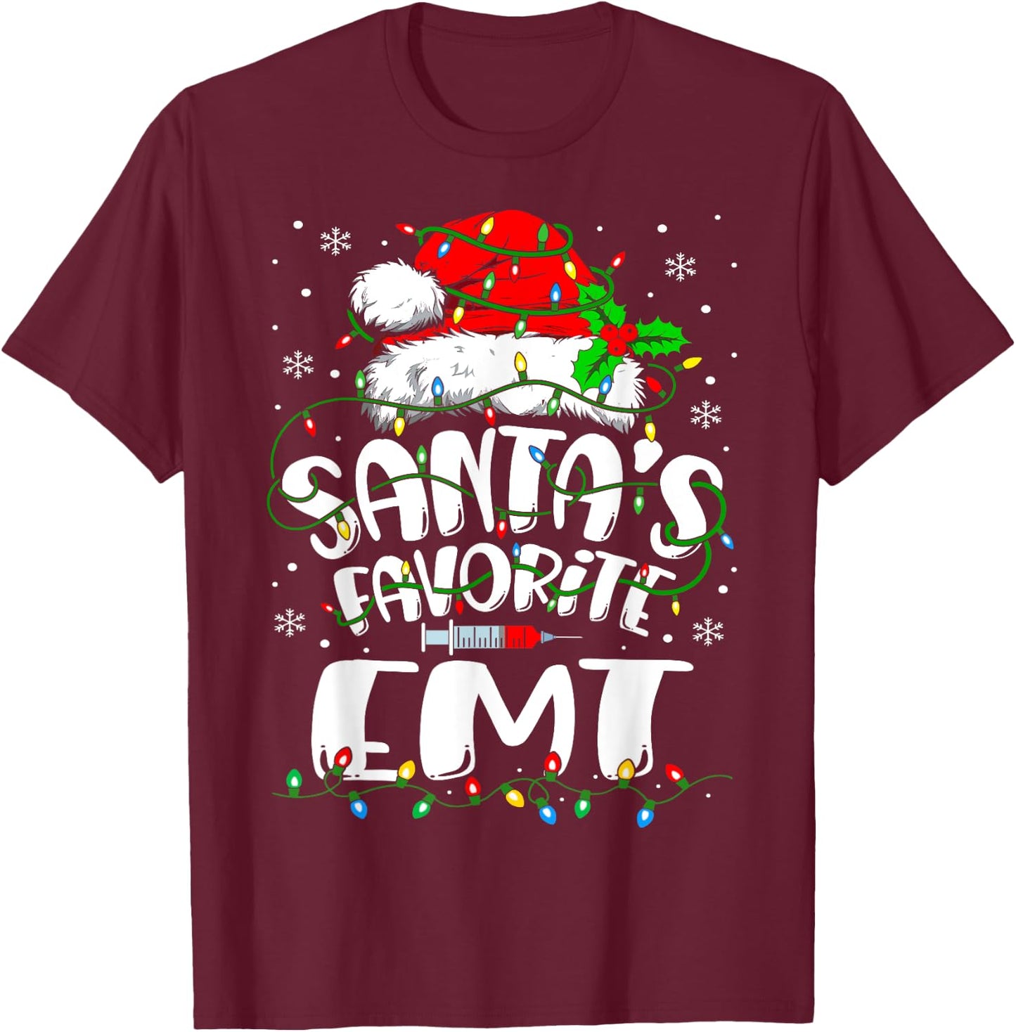 Santa Favorite EMT Christmas Emergency Medical Technician T-Shirt - T-Shirt | Maroon