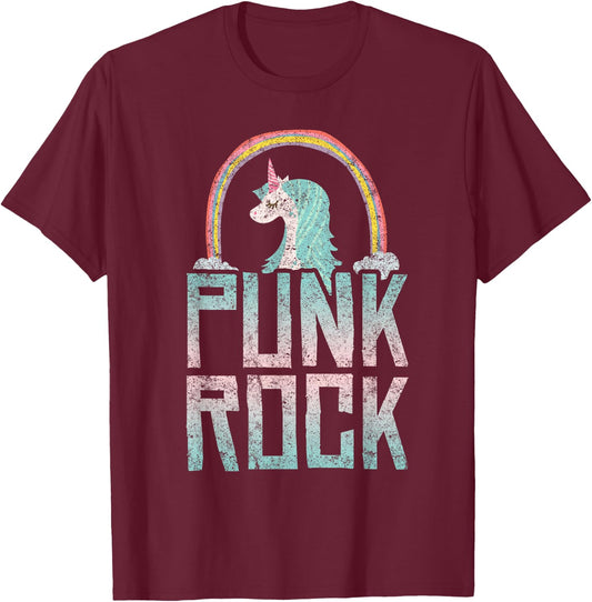 Punk Rock Unicorn Cute Rainbow Funny Vintage Music Band T-Shirt - T-Shirt | Maroon