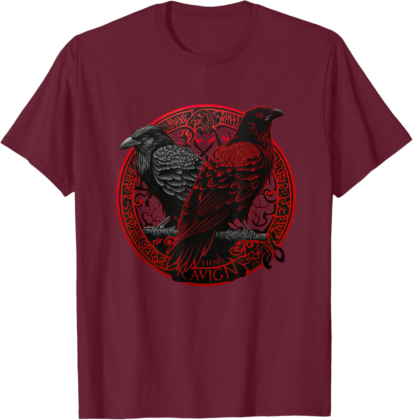 Scandinavian Odin Ravens T-Shirt - T-Shirt | Maroon