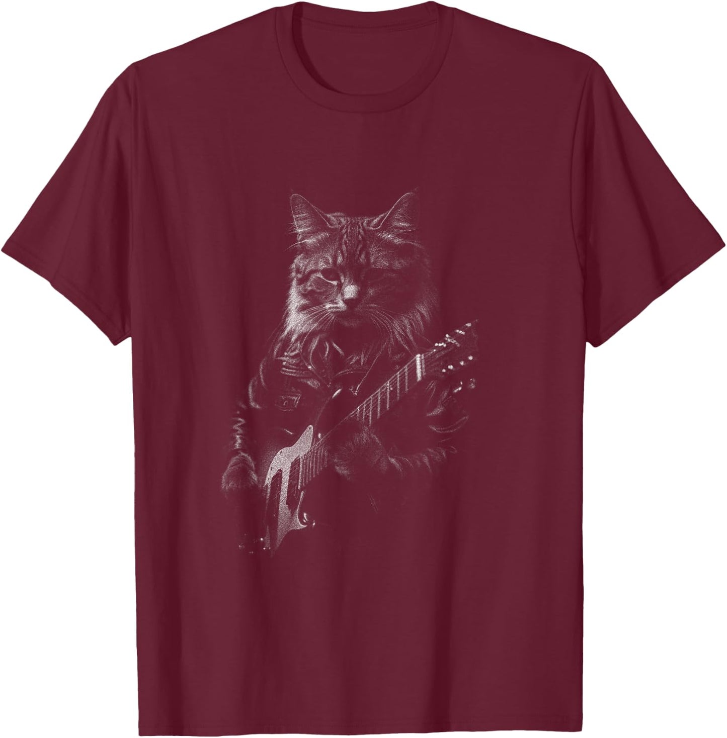 Rock And Roll Band Rock Cat Playing Guitar Funny Guitar Cat T-Shirt - T-Shirt | Maroon