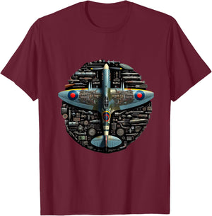 WW2 Warplane Spitfire Anatomy Assembly Parts Blueprint T-Shirt - T-Shirt | Maroon