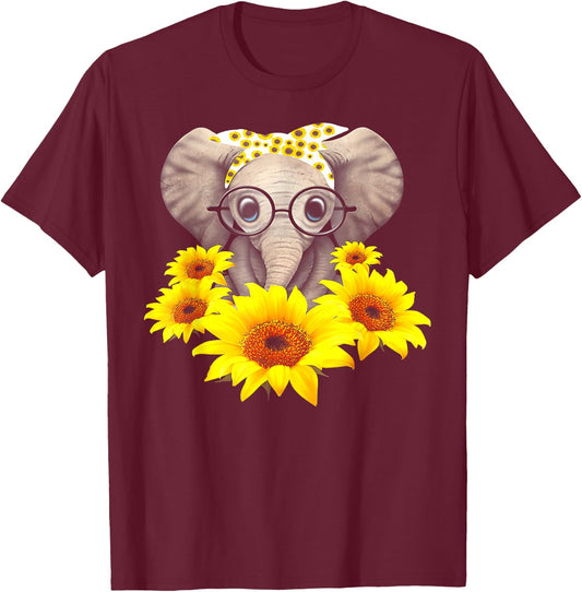 Sunflower Elephant Fun Elephant Animal Lover Gifts T-Shirt - T-Shirt | Maroon