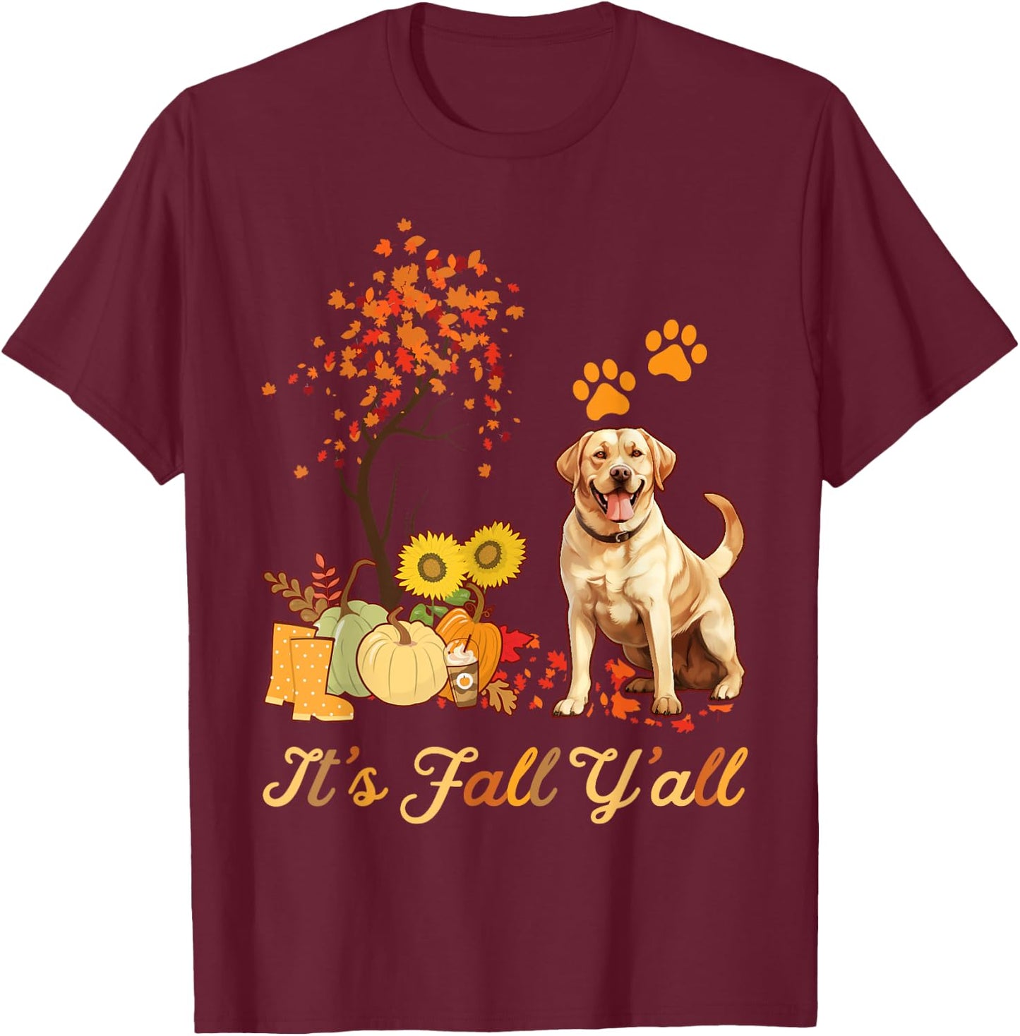 Labrador Retriever Fall Autumn Leaf Maple Tree Thanksgiving T-Shirt - T-Shirt | Maroon