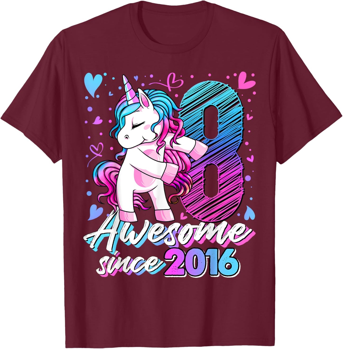 8 Years Old Flossing Unicorn Gifts 8th Birthday Girl Party T-Shirt - T-Shirt | Maroon