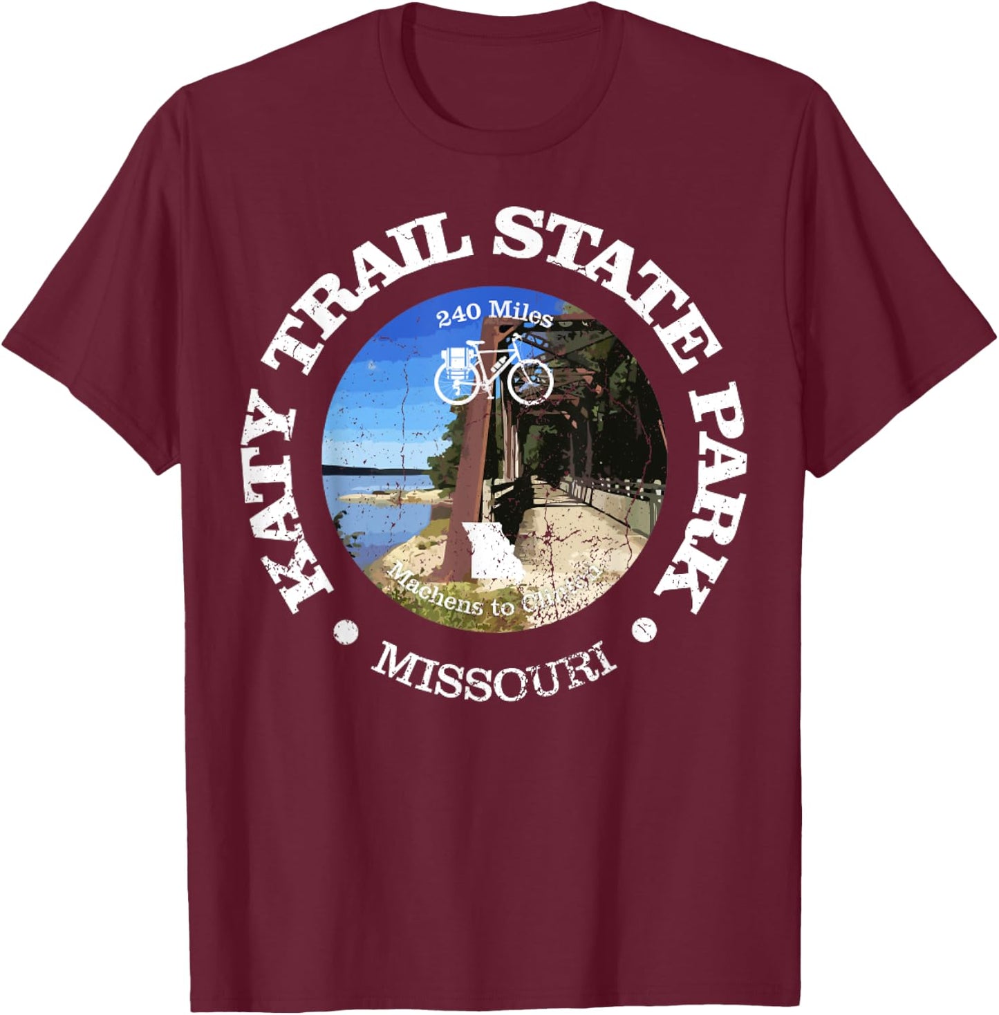 Vintage The Katy Trail State Park USA Missouri Retro Cycling T-Shirt - T-Shirt | Maroon
