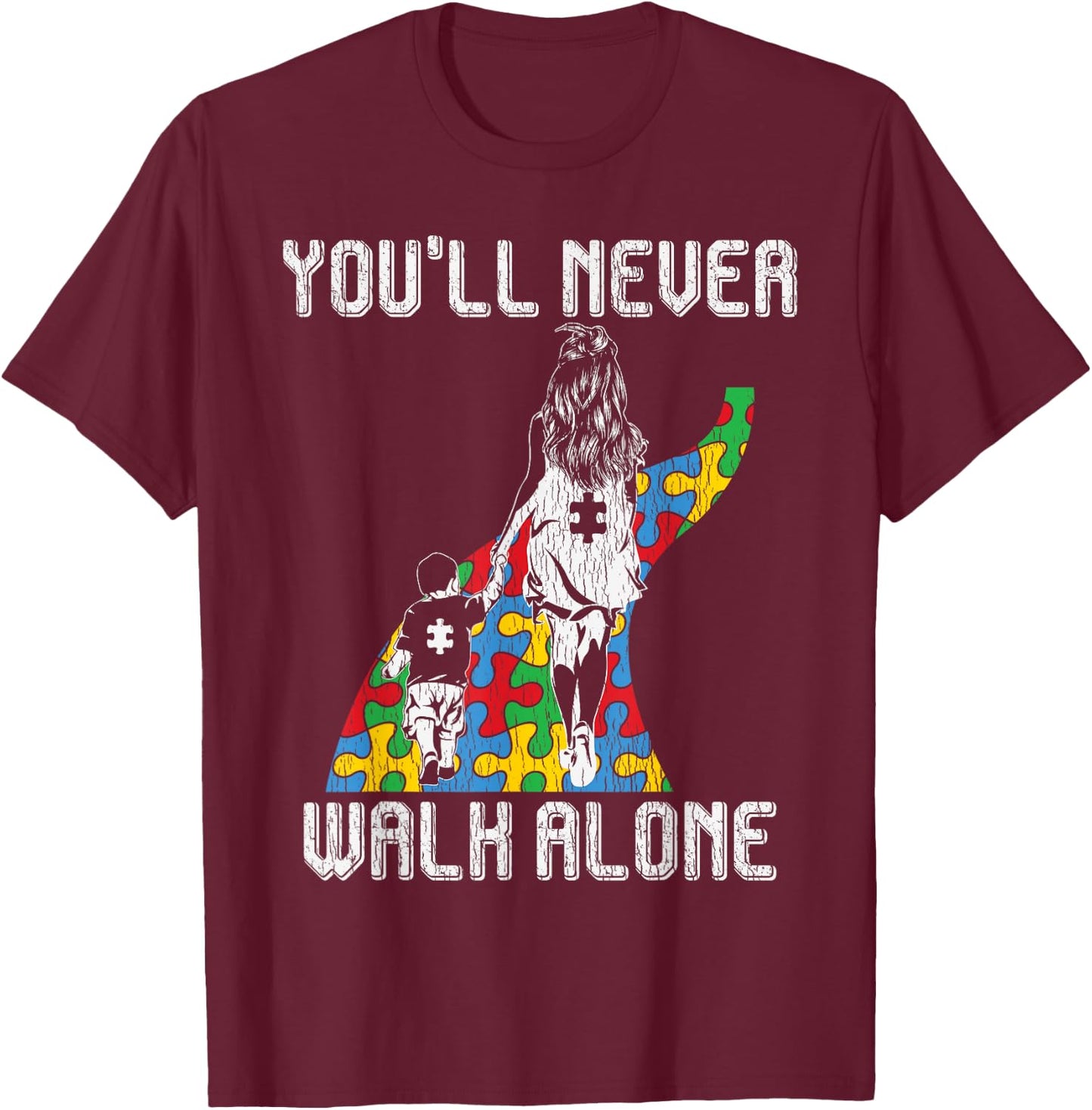 Autism Awareness Mother Son Autistic Kids Boys Autism Mom T-Shirt - T-Shirt | Maroon