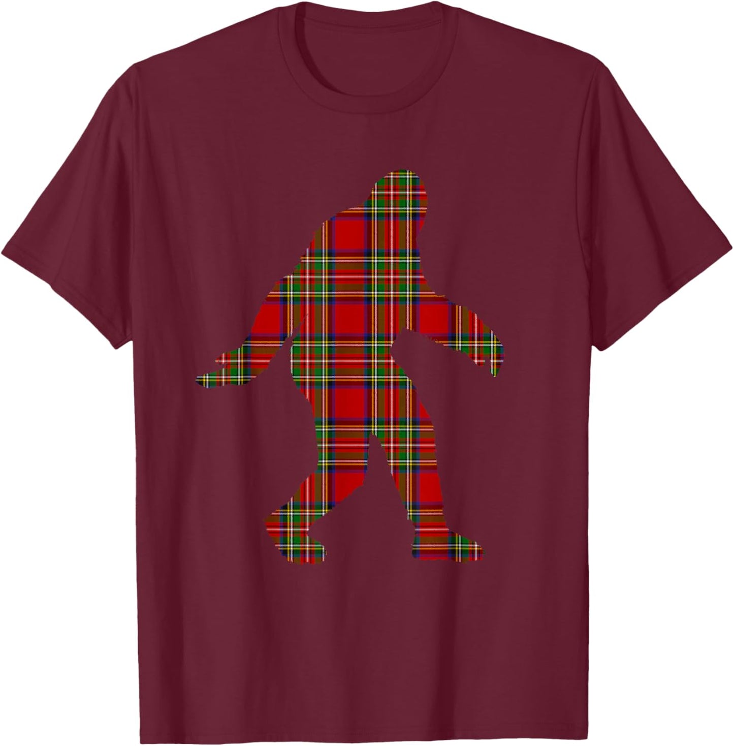 Stewart Plaid Bigfoot Scottish Pride Tartan T-Shirt - T-Shirt | Maroon