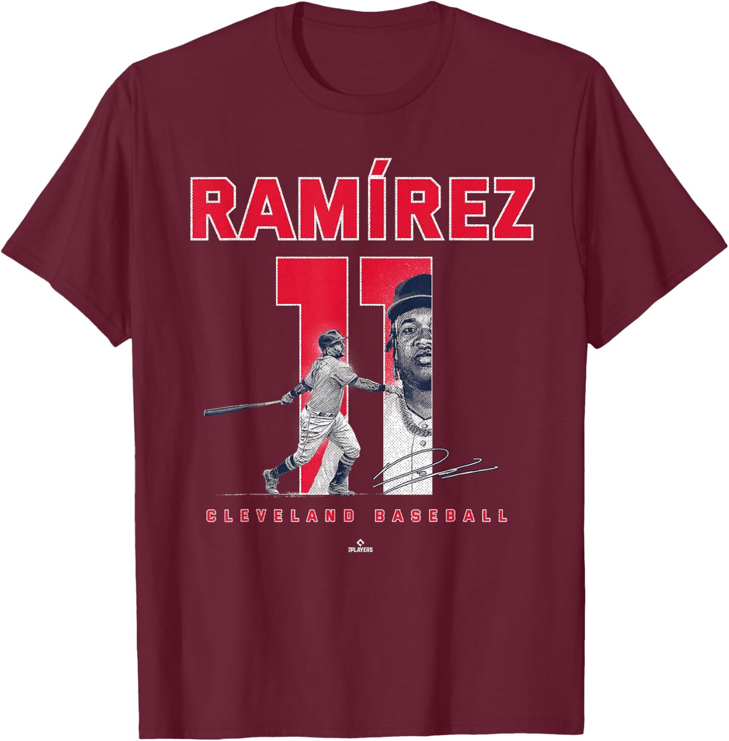 Number and Portrait Jose Ramirez Cleveland MLBPA T-Shirt - T-Shirt | Maroon