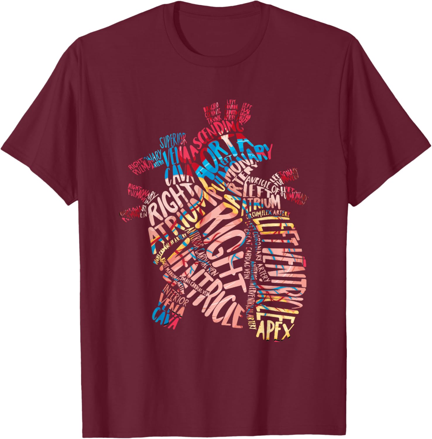 Anatomical Human Heart Cardiology Medical Cardiac Nurse T-Shirt - T-Shirt | Maroon