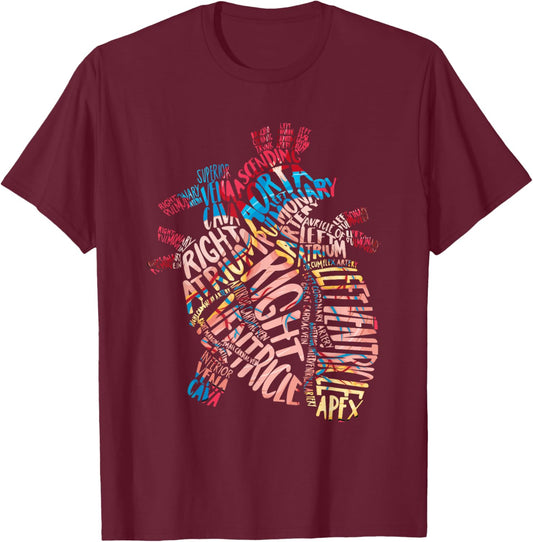 Anatomical Human Heart Cardiology Medical Cardiac Nurse T-Shirt - T-Shirt | Maroon