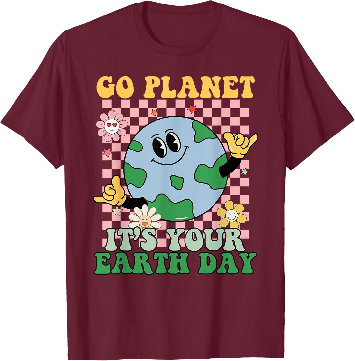 Go Planet Its Your Earth Day Peace Groovy Kids Boys Girls T-Shirt - T-Shirt | Maroon