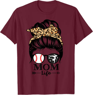 Mom Life Messy Bun Hair Funny Baseball Gymnastics Mom T-Shirt - T-Shirt | Maroon